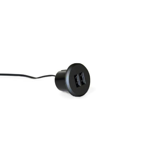 Conector USB para carga Plugy, circular 37mm, 2 USB tipo A, para encastrar  en el mueble en diámetro 25mm, Plástico, Negro