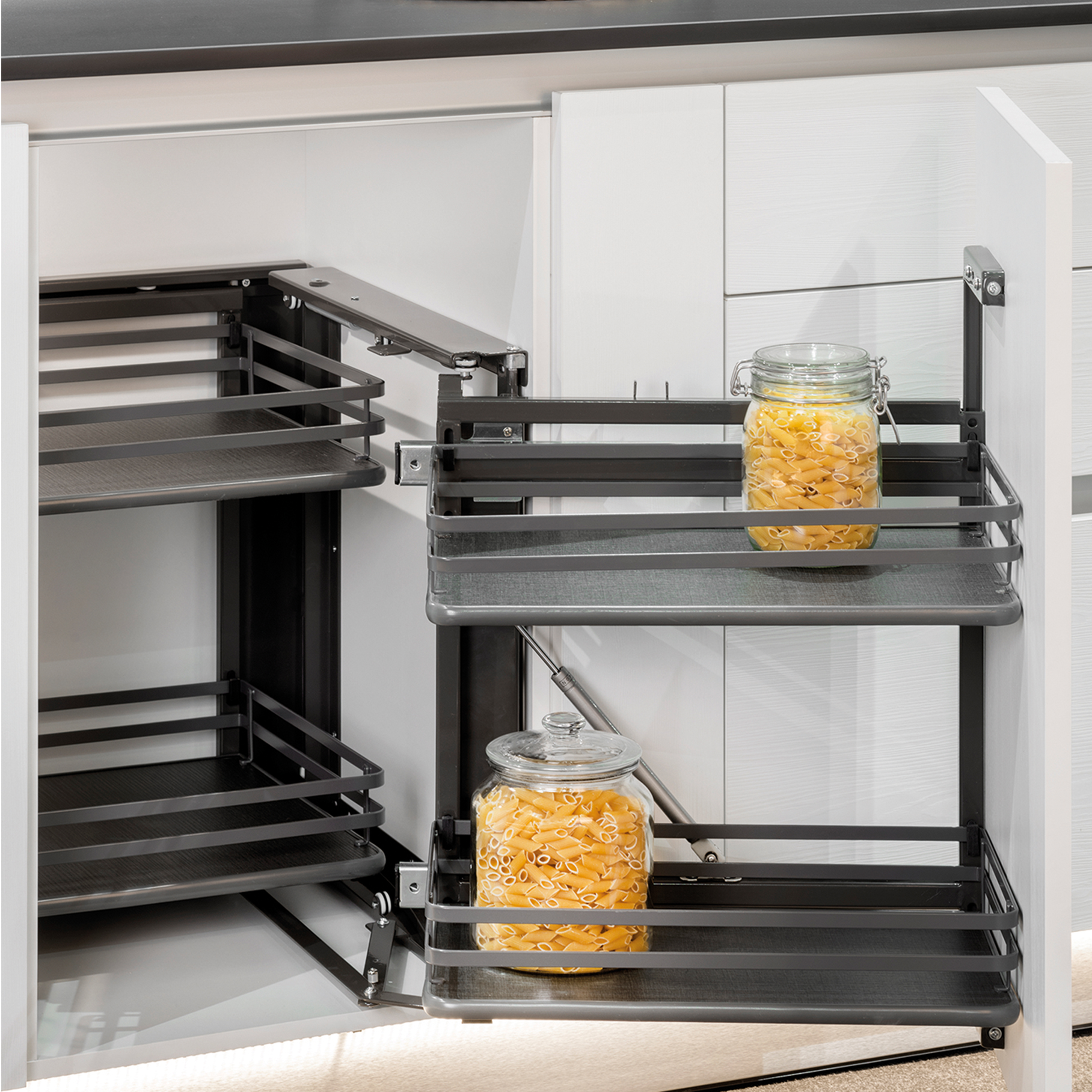 Sistema de rincón extraíble para mueble de cocina Titane, Acero y Madera,  Gris antracita