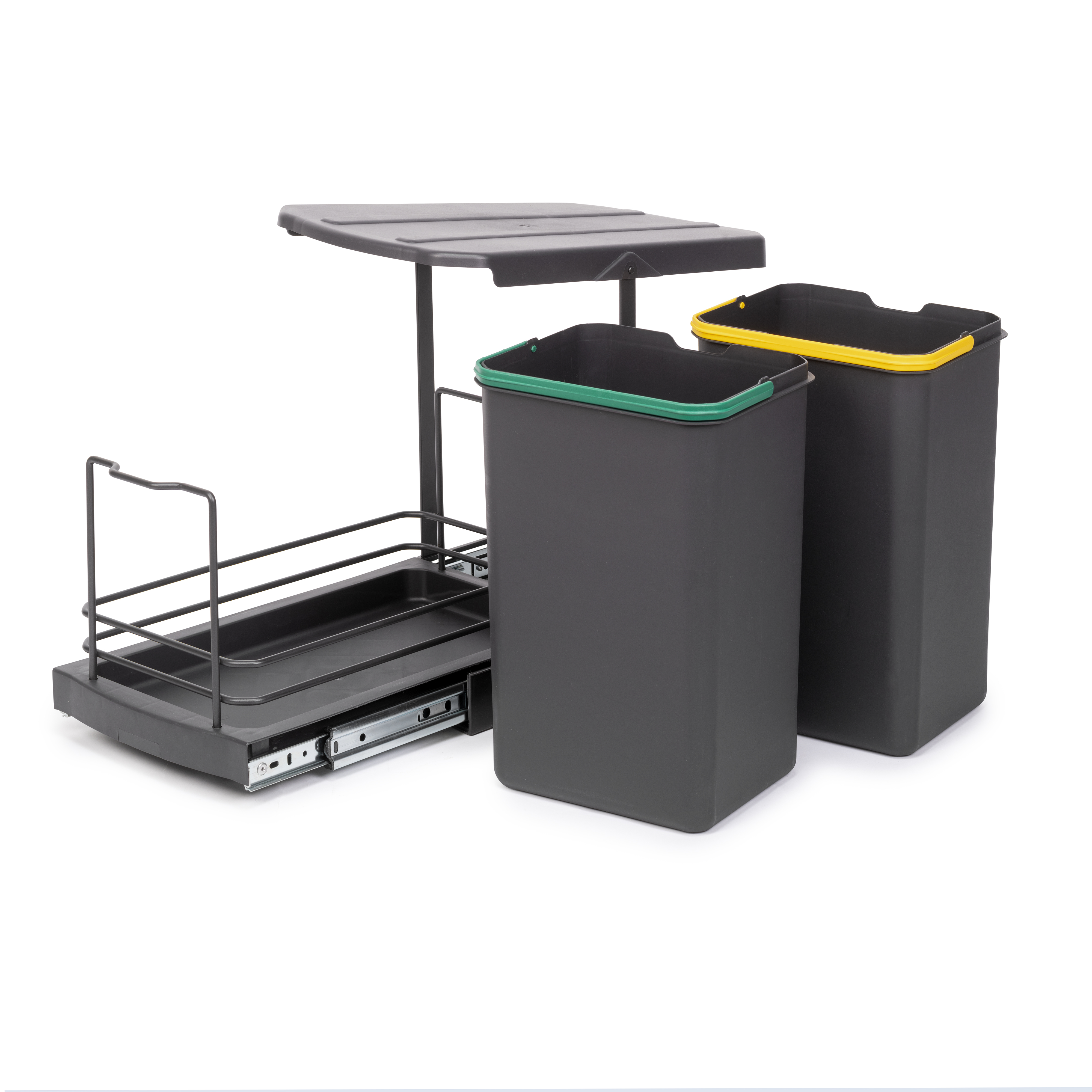 Contenedor de reciclaje para fijación inferior y extracción manual en mueble  de cocina 2x15litros, Plástico gris antracita